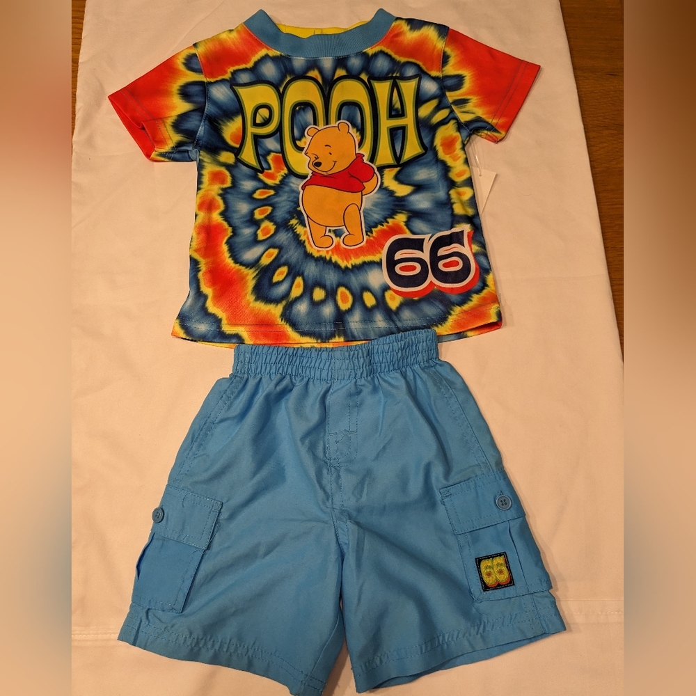 Disney Winnie the Pooh 2 Piece Outfit Swim Shirt Shorts Tie Dye 18 Months EUC